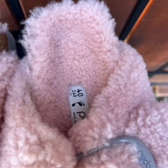 Birkenstock Arizona Teddy Shearling Platform Sandals Pink Big Buckle 40EU - Picture 4 of 9